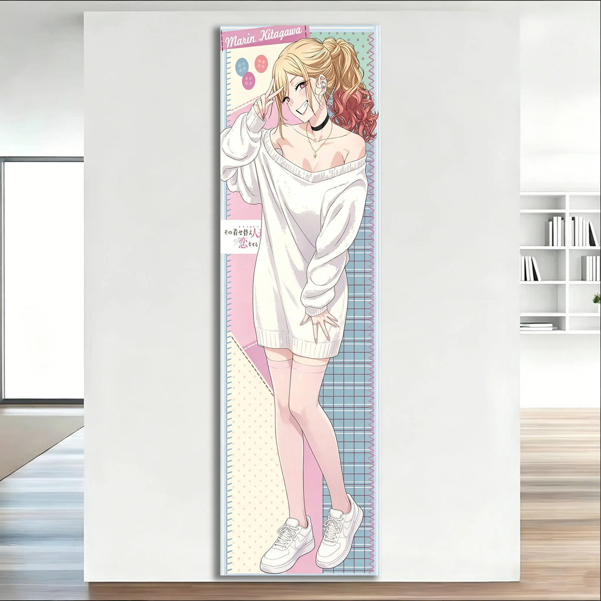 tapisserie moderne rayures horizontales blanc rose bleu clair grille croissance personnalisée opaquer Maria Kitagawa
