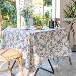 nappe plaid motif floral champêtre table extérieure mariage fête beige bleu rustic