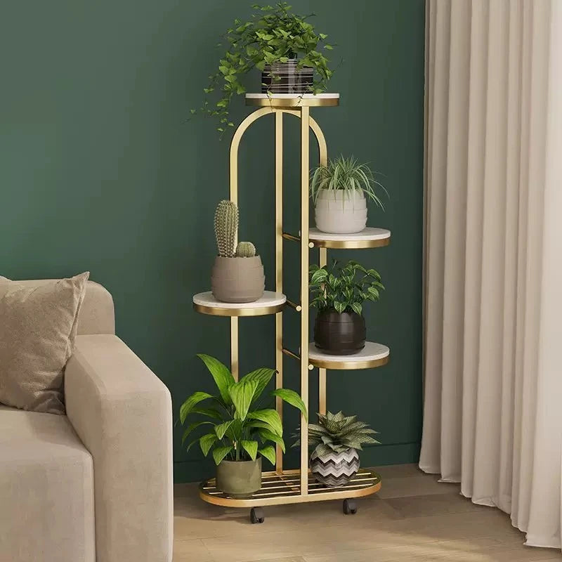 étagère métal moderne support plantes intérieur extérieur doré noir blanc
