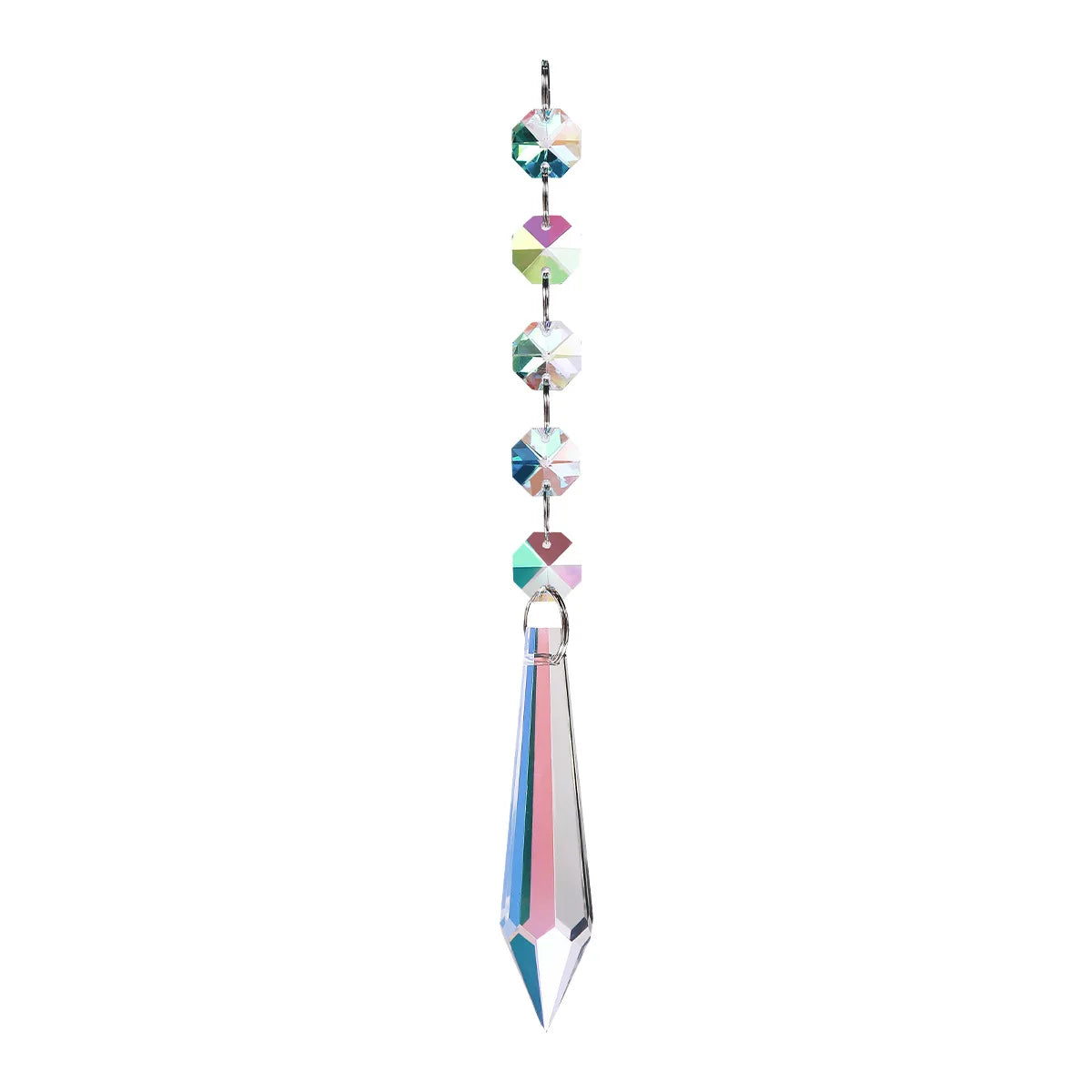 pendentif moderne multicolore facettes brillantes transparents anneaux métalliques chaîne élégants