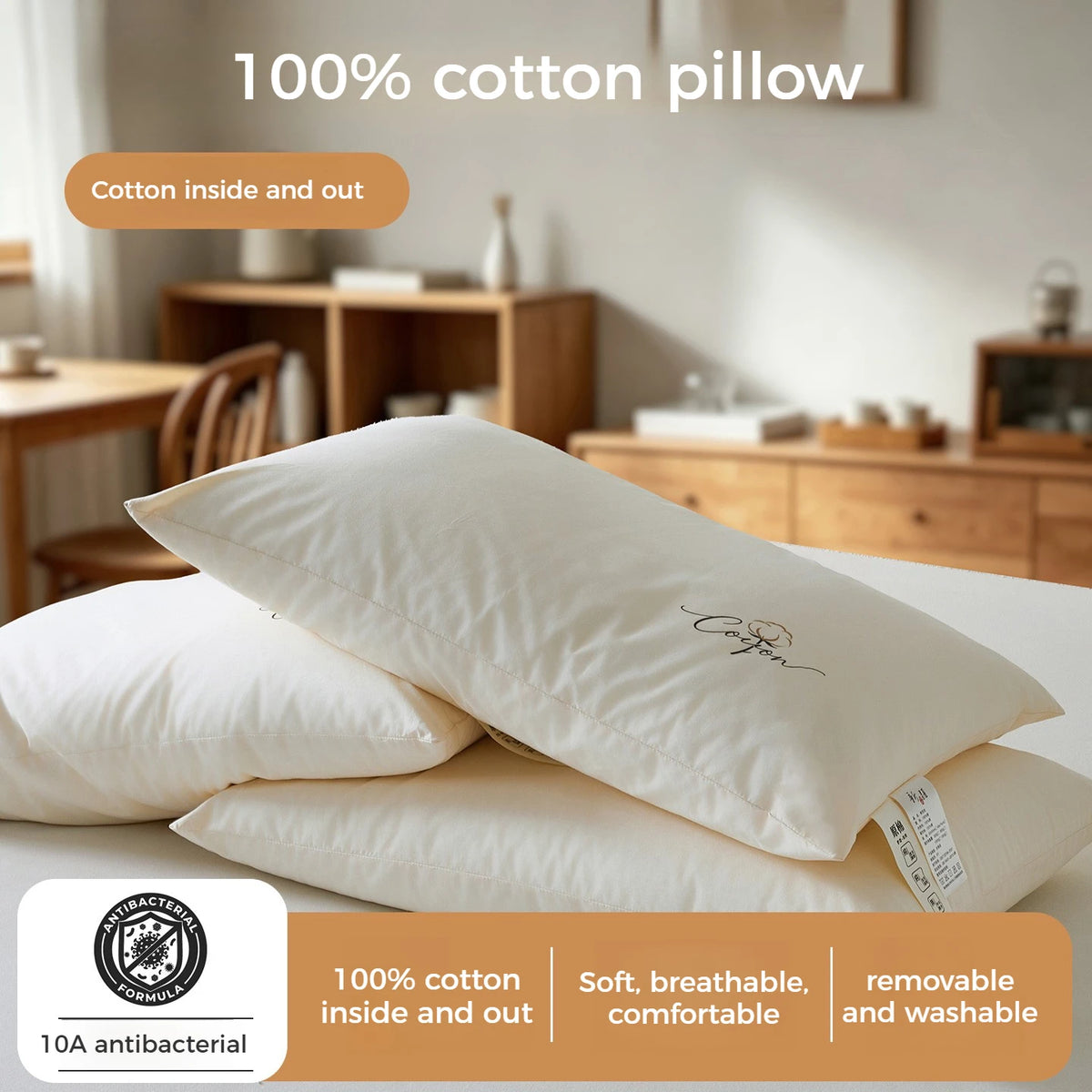 oreiller coton doux confortable carré uni blanc beige lit maison