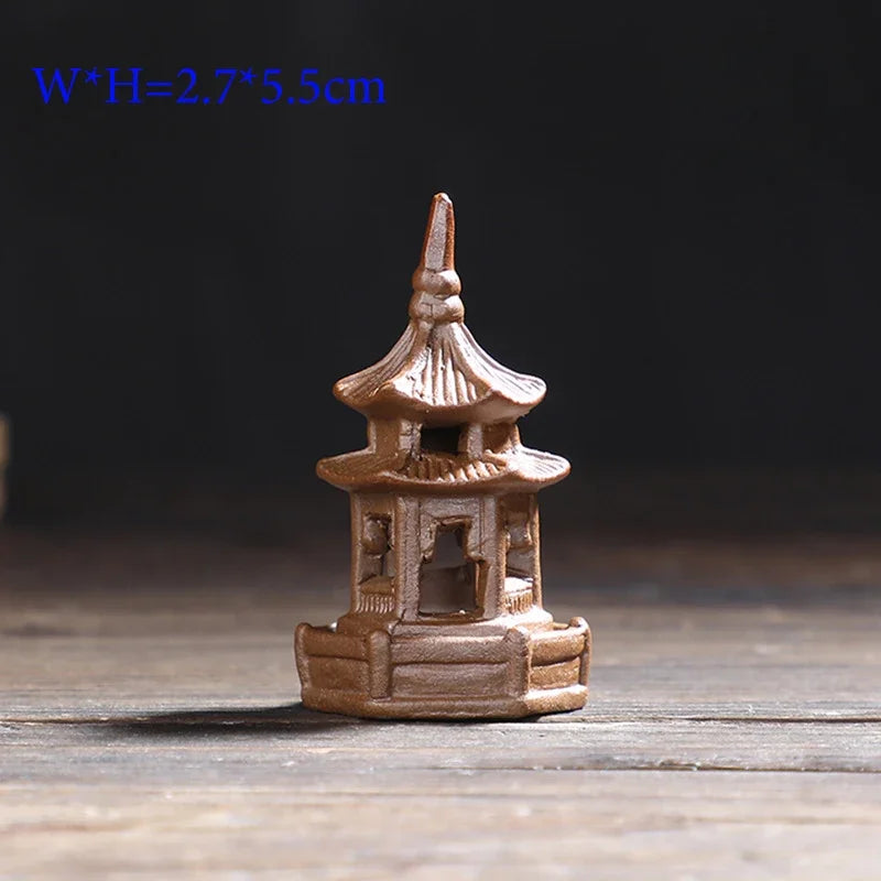 décorations intérieures pagode miniature céramique marron noir feng shui traditionnel oriental architectural details