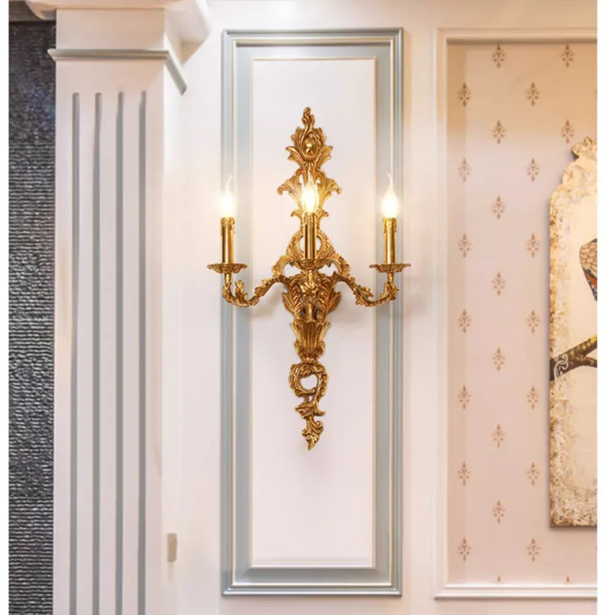 appliques murales baroques dorées feuilles motifs floraux éclairage salle bain entrée cuisine ampoules LED