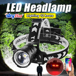 lampe frontale led noire rechargeable zoomable cordon rayures blancs moderne camping pêche