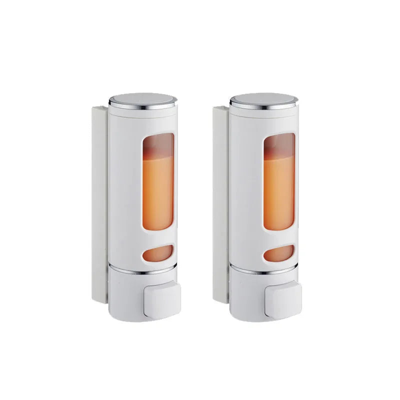distributeur savon liquide or argent blanc moderne finition métallique fenêtre transparente minimaliste vis