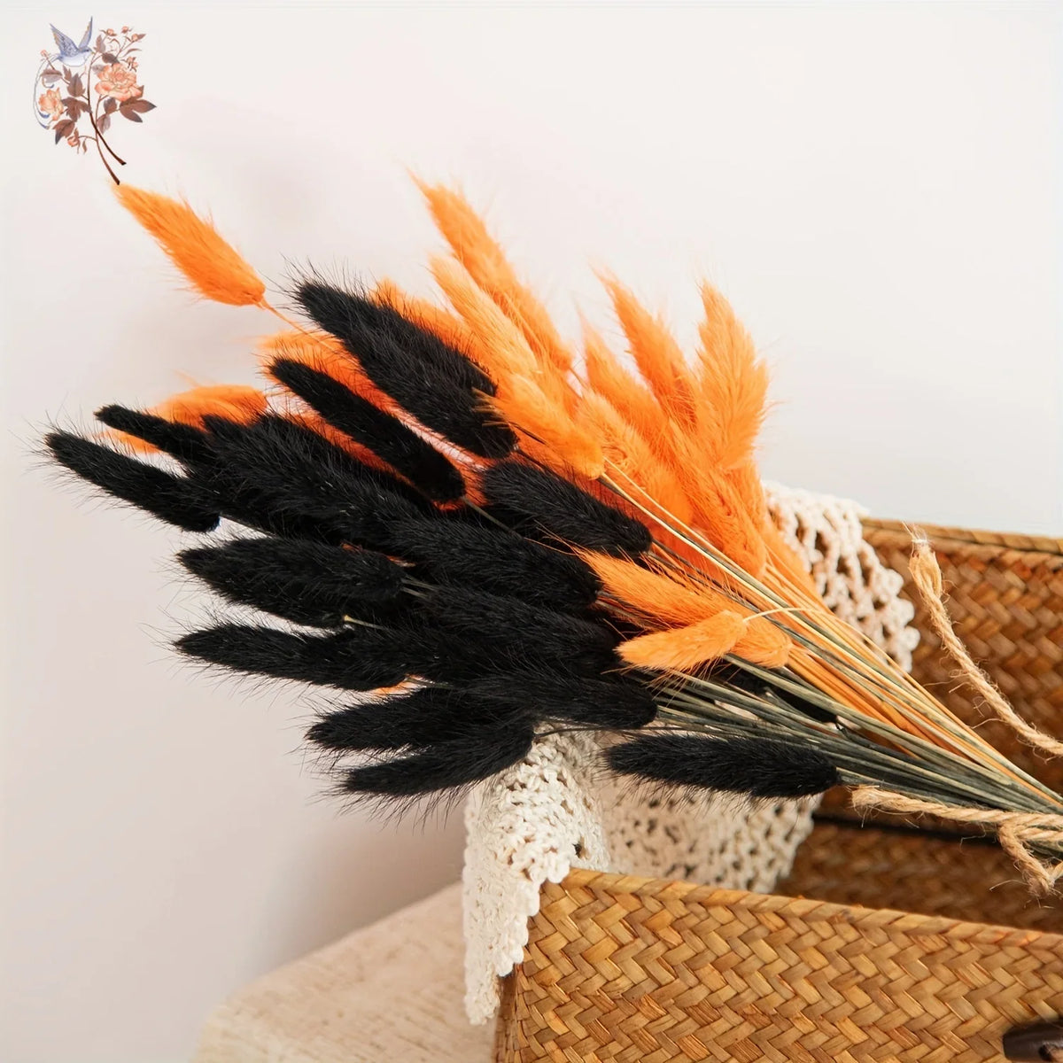 décoration intérieure plumes orange noir bouquets feuilles naturelles rustiques 60 pièces decoration table fêtes