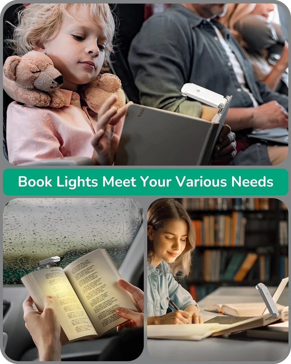 lampe lecture led rechargeable usb protection yeux portable clip mat blanc moderne adjustable brightness