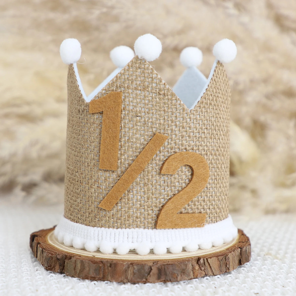 couronne décorative marron blanc bleu rose pompons chiffres anniversaire enfant photo rustic