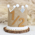 couronne décorative marron blanc bleu rose pompons chiffres anniversaire enfant photo rustic
