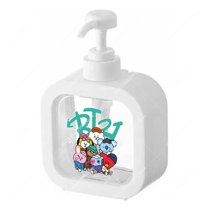 distributeur savon liquide pompe plastique rose transparent personnage animé mignon bouteille shampoing mains cadeau