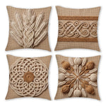 housse coussin brodée épis blé nœud celtique boho farmhouse beige rustique machine