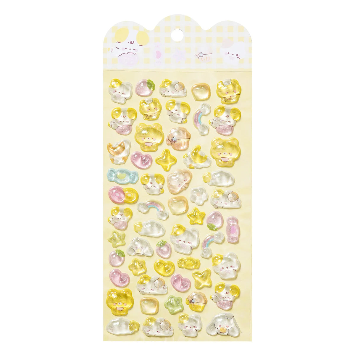 sticker adhésif kawaii animaux coeurs étoiles pastel multicolore transparent reflets