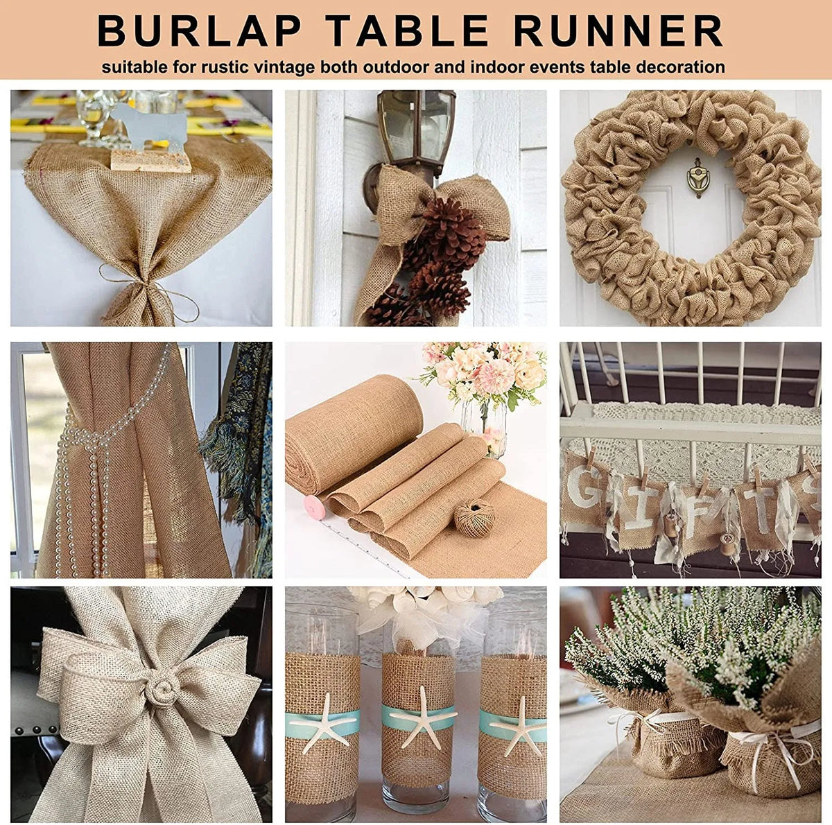 tableau tissu jute rustique mariage décoration intérieur anniversaire noël vintage rustic farmhouse