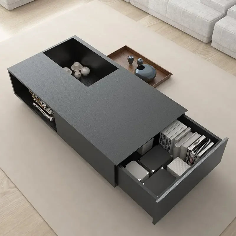 table basse moderne minimaliste métal panneau bois noir rectangle 15mm