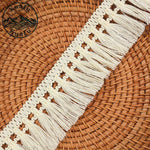 ruban macramé franges longues coton boho blanc noir décor intérieur artisanal DIY craft