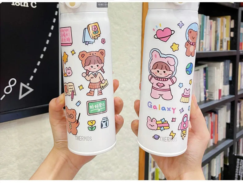 autocollants kawaii dessins animés moderne blanc divers personnages 100pcs thermos gobelet
