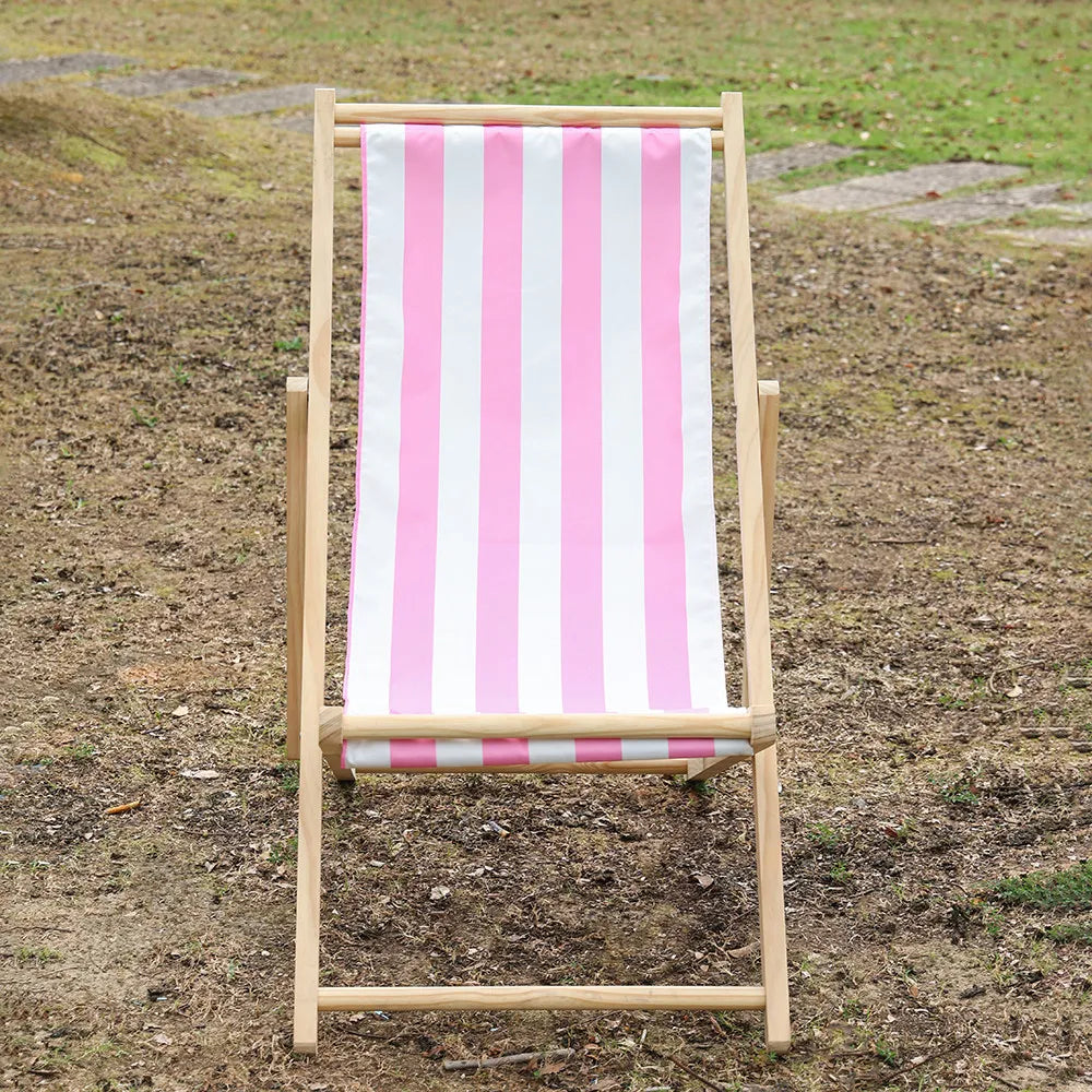 chaise longue pliable bois massif toile rayée plateau d'appoint plage