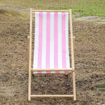 chaise longue pliable bois massif toile rayée plateau d'appoint plage