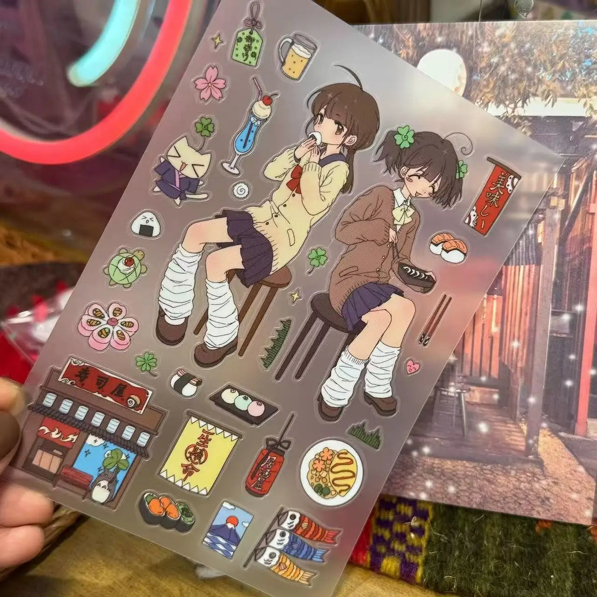stickers kawaii manga pastel goth personnages gâteaux sushi ramen bâtiments traditionnels japonais