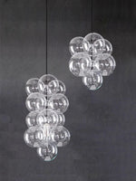 suspension lumineuse verre transparent moderne boules verre câbles acier poli led semi encastré