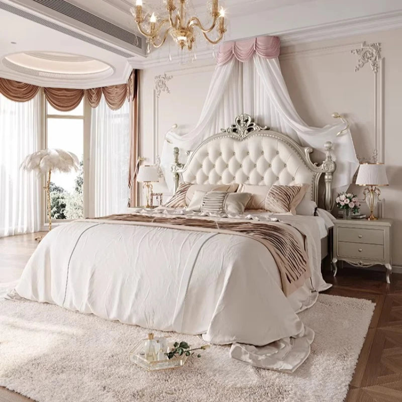 lit blanc tufté classique tiroirs chevet baroque moderne chambre coucher