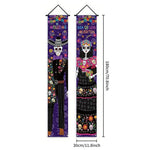 bannière suspendue halloween squelettes personnages costumés colonnes architecturales 180cm 30cm