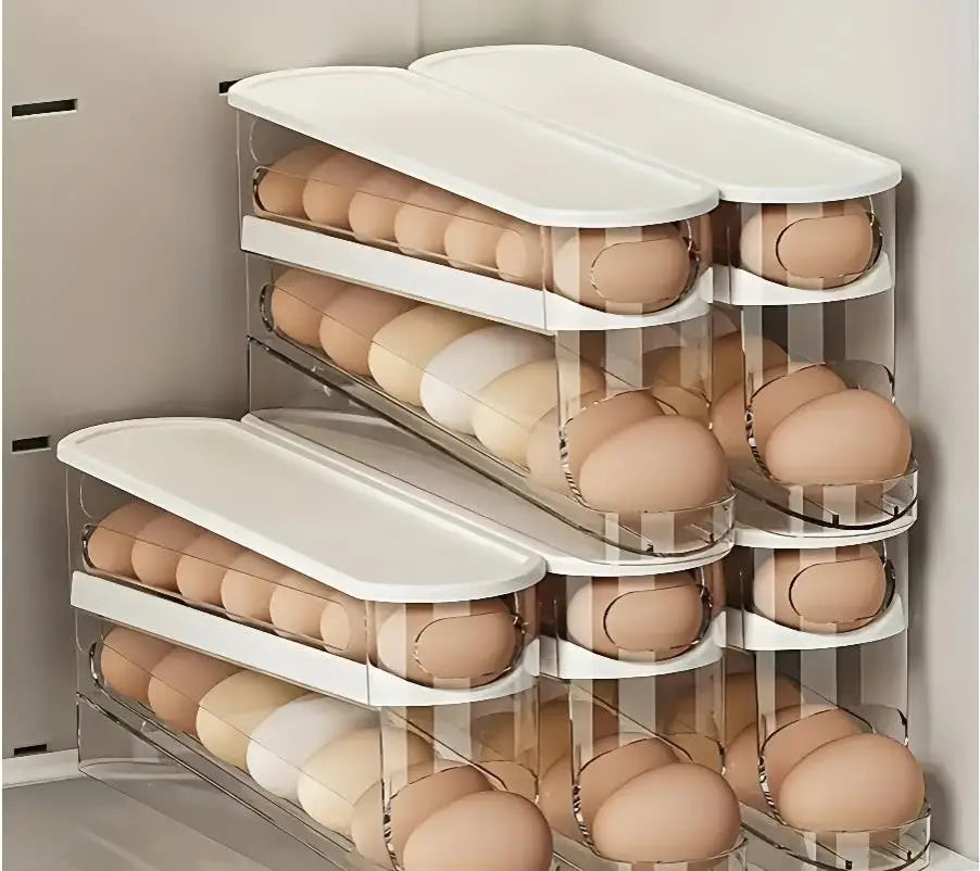 organisateur d'oeufs transparent moderne boîte oeufs plastique rangement réfrigérateur double couche auto distributeur