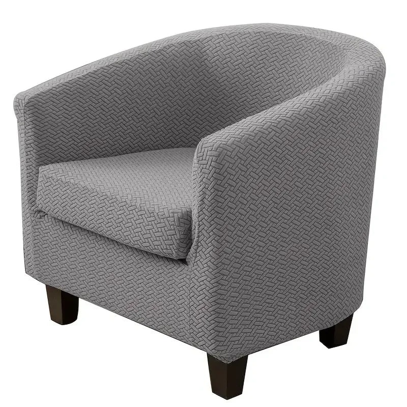 fauteuil moderne housse protectrice tissu motifs géométriques couleur beige gris adhésif fixations machine lavable