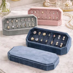 boîtes bijoux velours gris rose bleu moderne élégantes miroir rangement bagues présentation vitrine