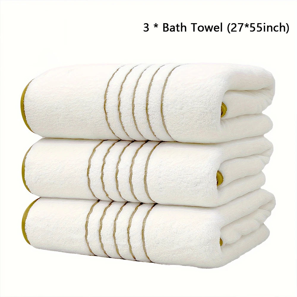 serviettes bain rayées dorées bleu marine blanc modernes absorbantes machine lavables pliées ensemble multitudes