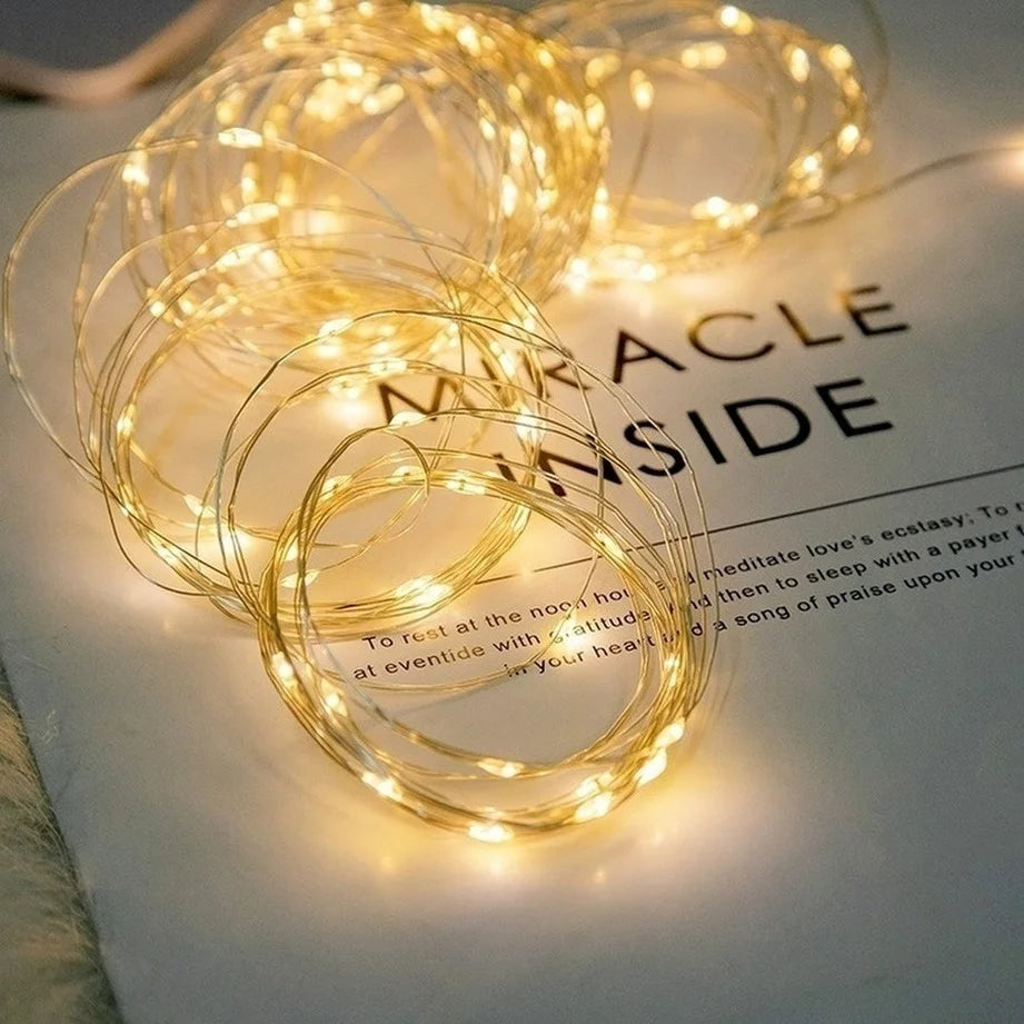 guirlande lumineuse led fil cuivre décoration noel mariage fête blanc chaud petite ampoule