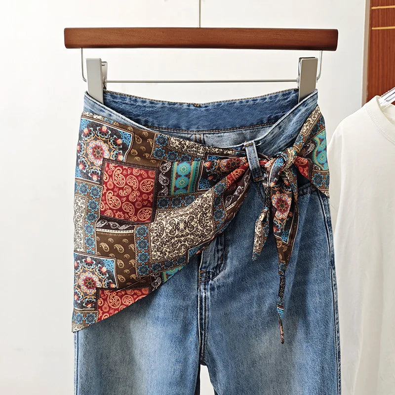 foulard femme soie motif floral patchwork boho chic accessoire tête cou taille