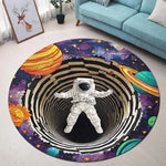 tapis rond lune astronaute galaxie moderne gris noir floral 80x80cm 120x120cm salon chambre