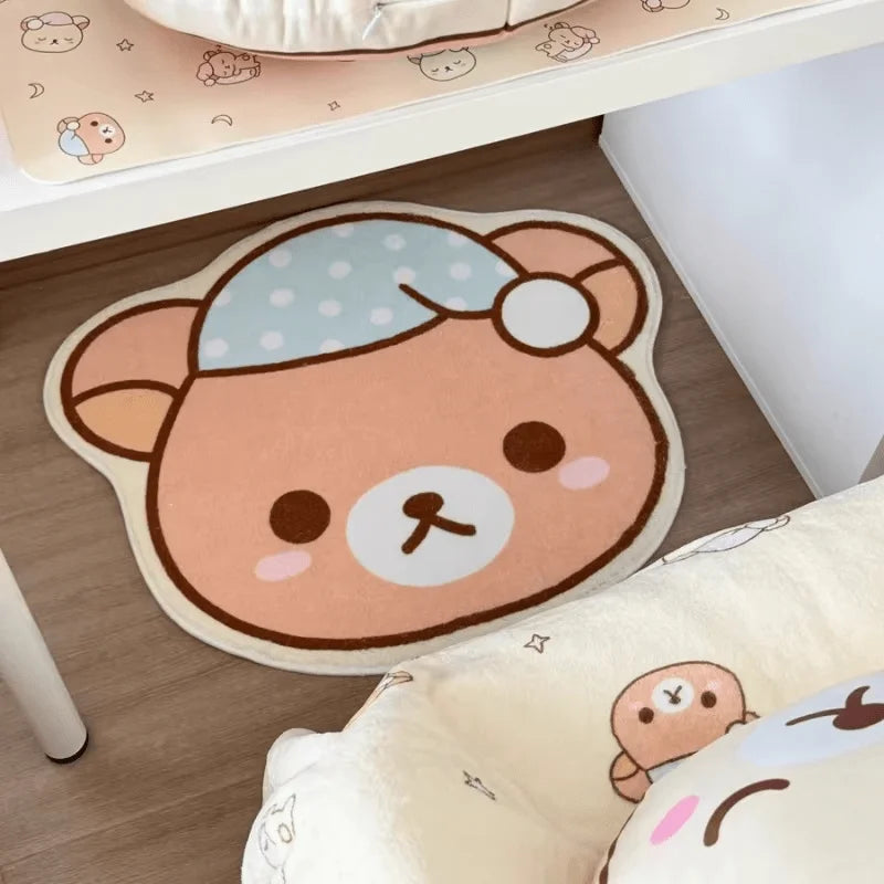 tapis dessin animé ours doux beige marron bleu rose antidérapant polyester usage multiple chambre