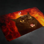 tapis jeu cartes chat noir flammes antidérapant durable humeur simple art 35x60cm