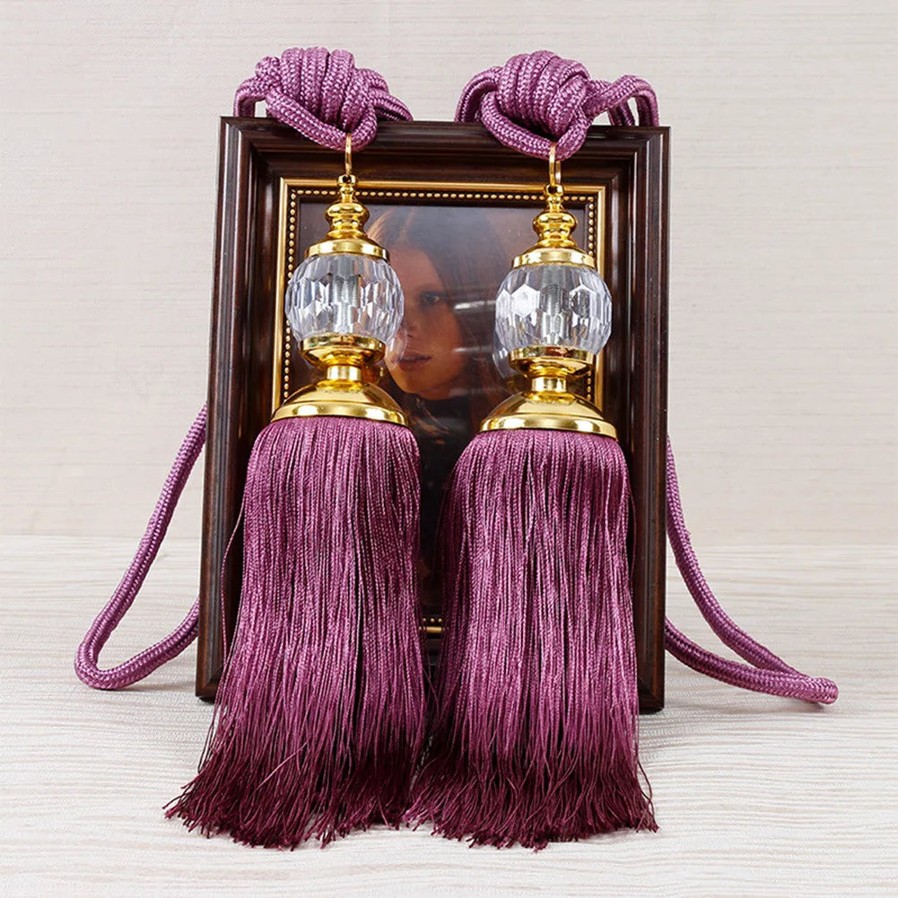 pompons rideaux classiques rouge beige violet gris or coton chanvre rubans uni opaques
