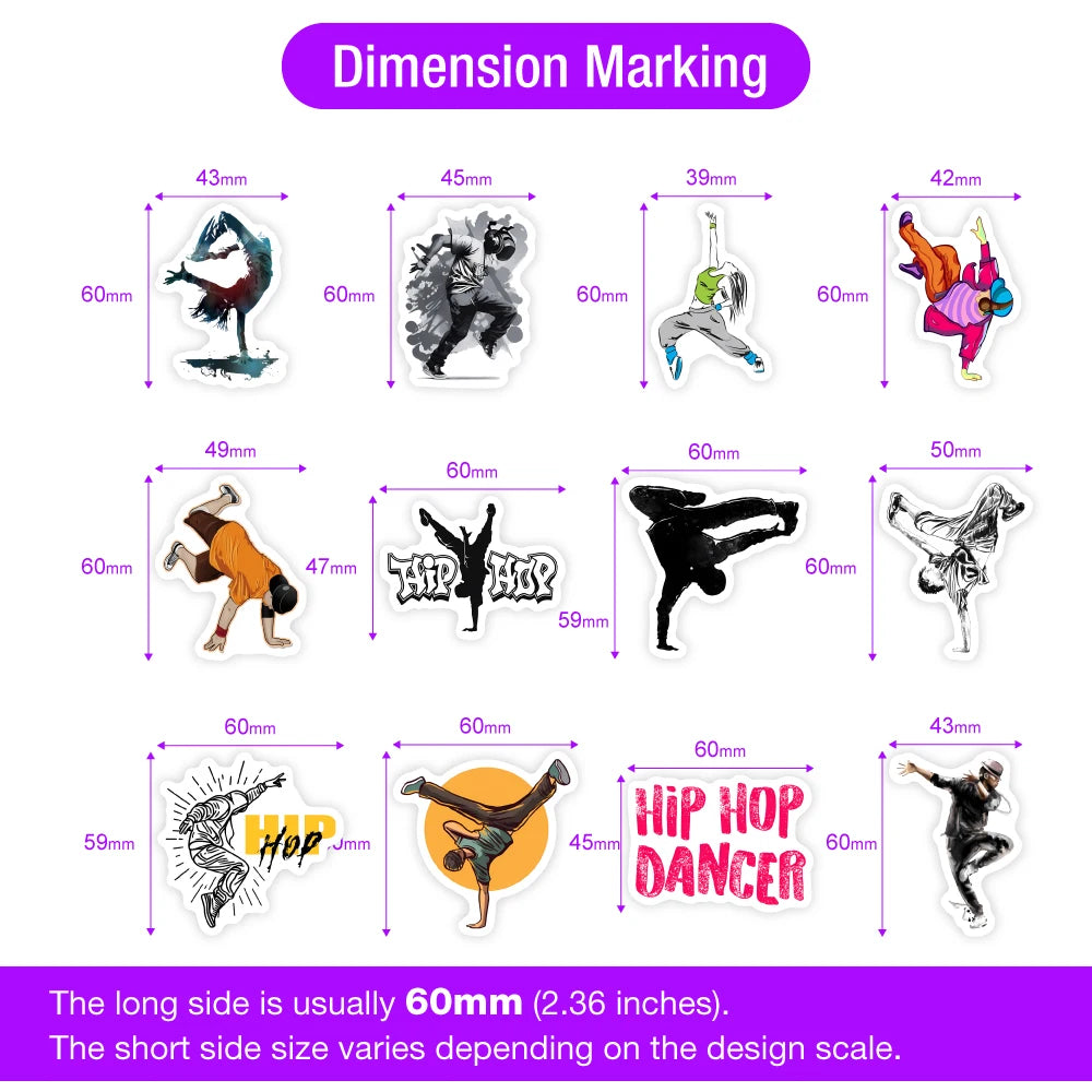 stickers hip hop danseurs poses textes thérapie multicolores adhésifs waterproof adultes adolescents scrapbooking