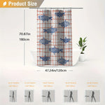 rideau douche moderne poissons bleus carreaux rouges polyester blancs 180x120cm transparent anneaux métalliques