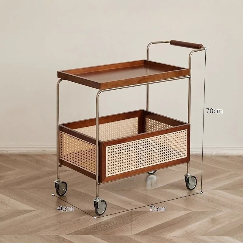 chariot roulettes marron clair chariot roulettes beige tissu cannage métal chromé moderne vintage roues