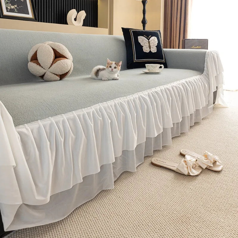housse canapé universelle chenille gris clair douce salon moderne élégant