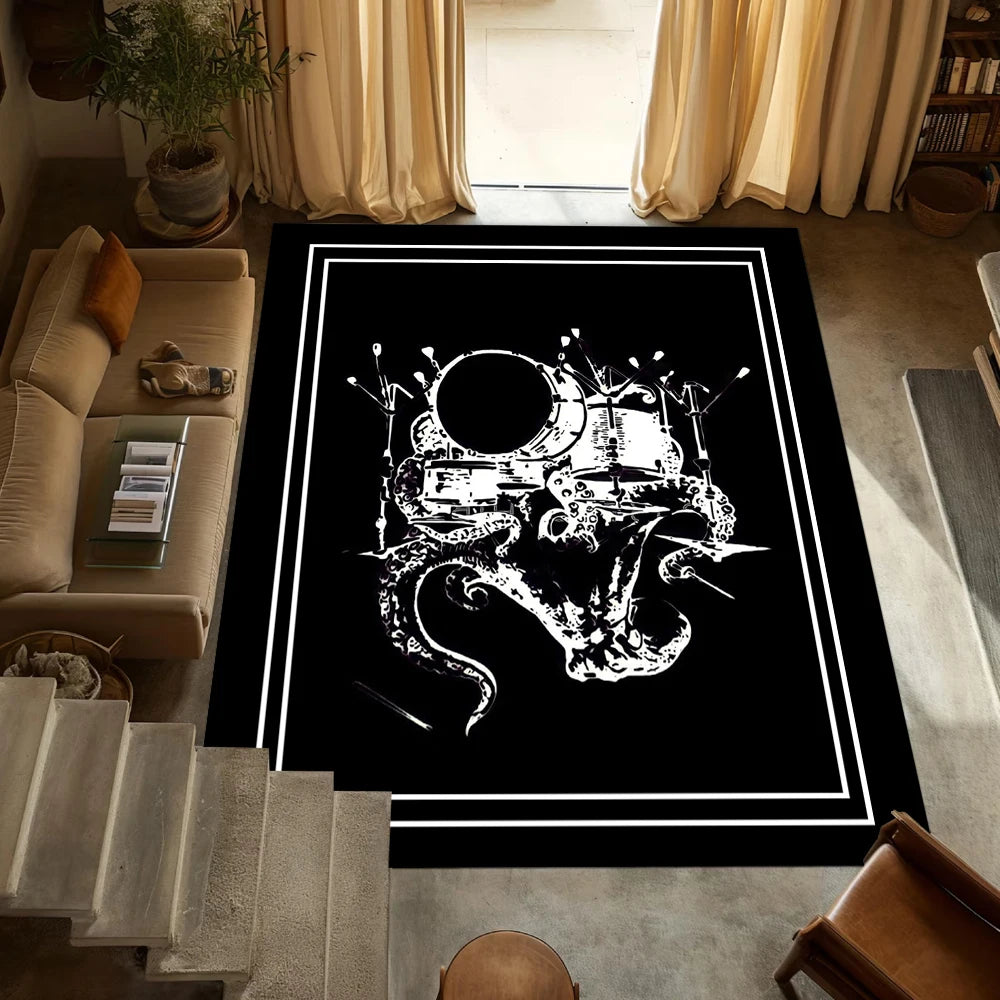 tapis moderne noir blanc batterie motifs floraux anti dérapant mousse respirante salon chambre prièreextérieur