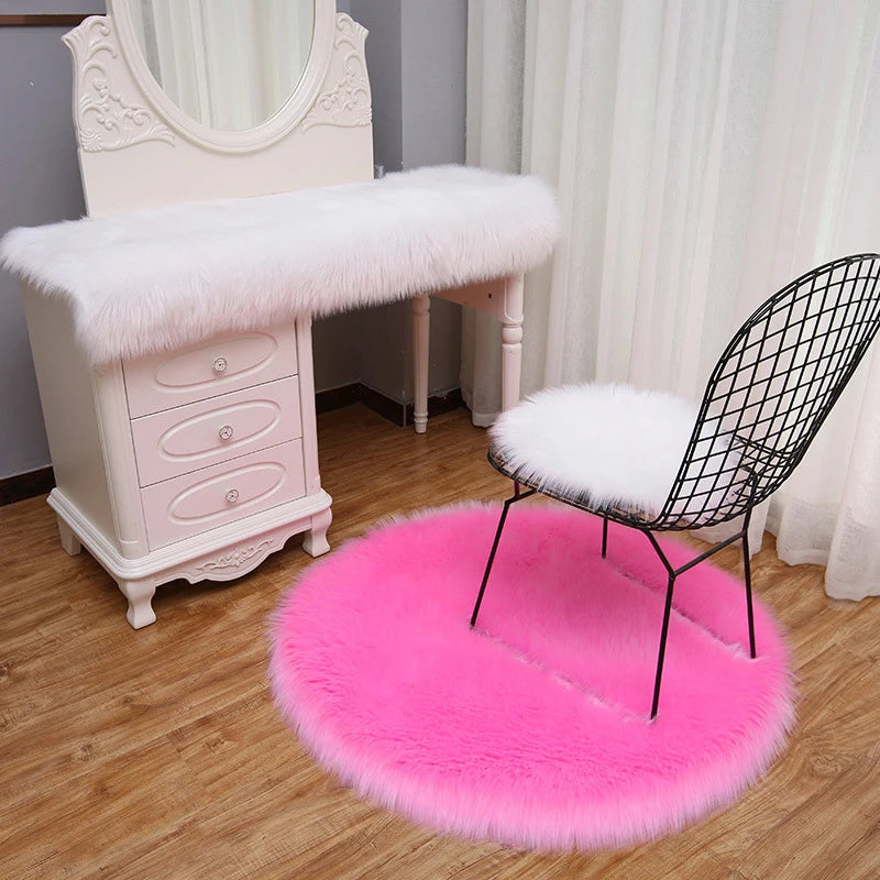 tapis fourrure synthétique moderne blanc rose doux salon chambre decoration 100cm 120cm