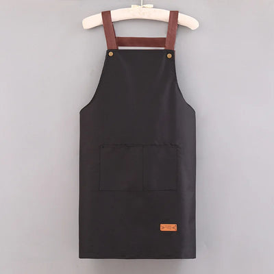 tablier cuisine imperméable bleu clair beige noir nettoyage poche avant épaulières cuir classique