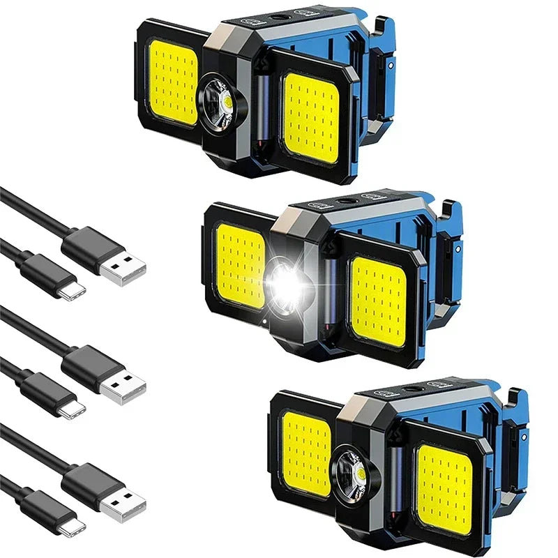 lampe torche led rechargeable clips aimant porte clés noir bleu jaune COB tactile type