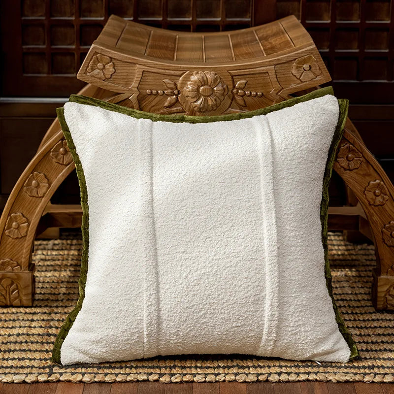 coussins brodés bambou blanc vert olive nordique contemporain décoration maison voiture