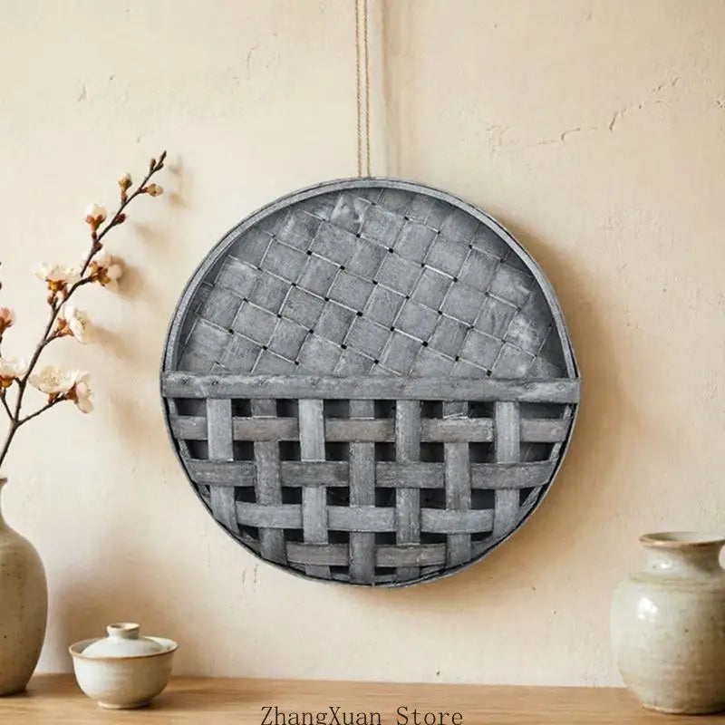 panier bois gris marron rustique utilisation multiple empilable tige tissée boucle(chaines) decoration maison bucolique