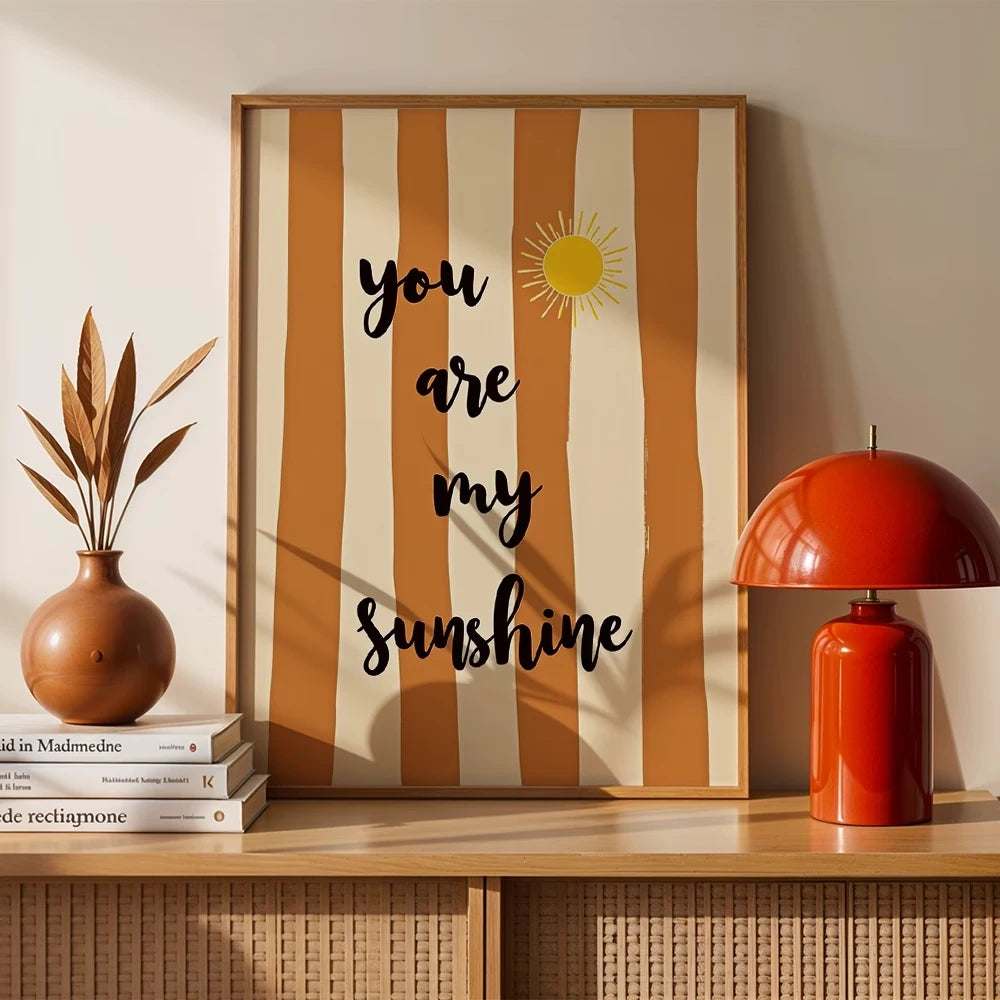 affiche moderne minimaliste you are my sunshine rayures orange beige noir