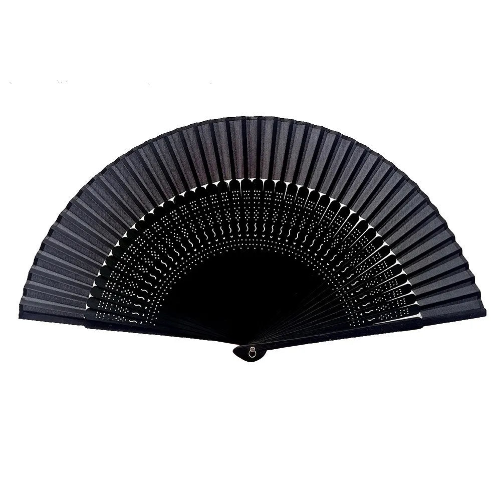 éventail pliant bambou tissu noir beige rayures géométrique classique tassel summer dance deco