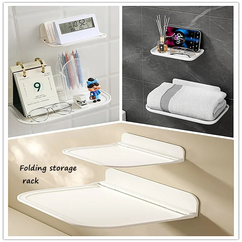 support rangement pliable étagère murale solo blanc moderne adhésif téléphone montre cosmétique réveil figurine