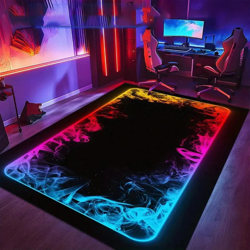 tapis moderne abstrait polypropylène noir bleu rose jaune salon chambre extérieur